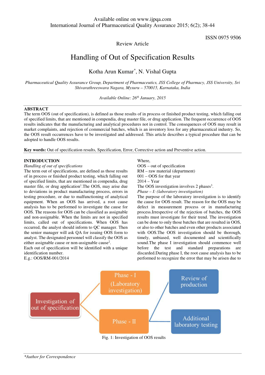 Pdf) Handling Of Out Of Specification Results Within Failure Investigation Report Template