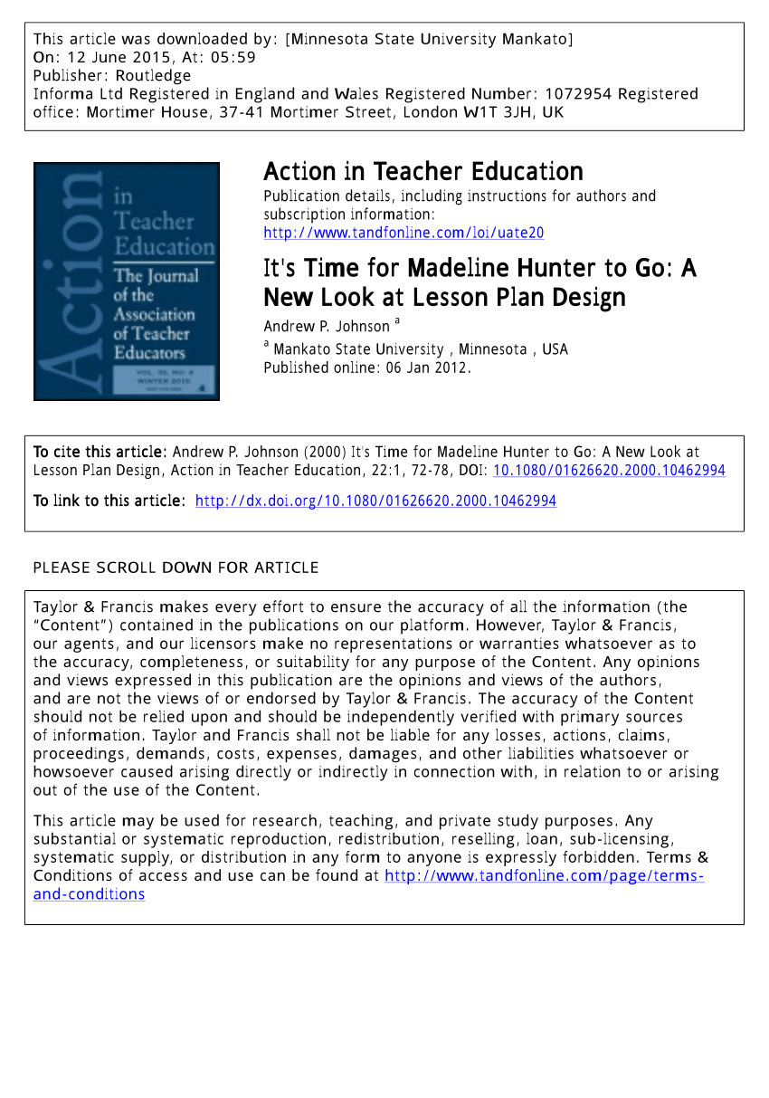 Pdf) It's Time For Madeline Hunter To Go: A New Look At Inside Madeline Hunter Lesson Plan Blank Template