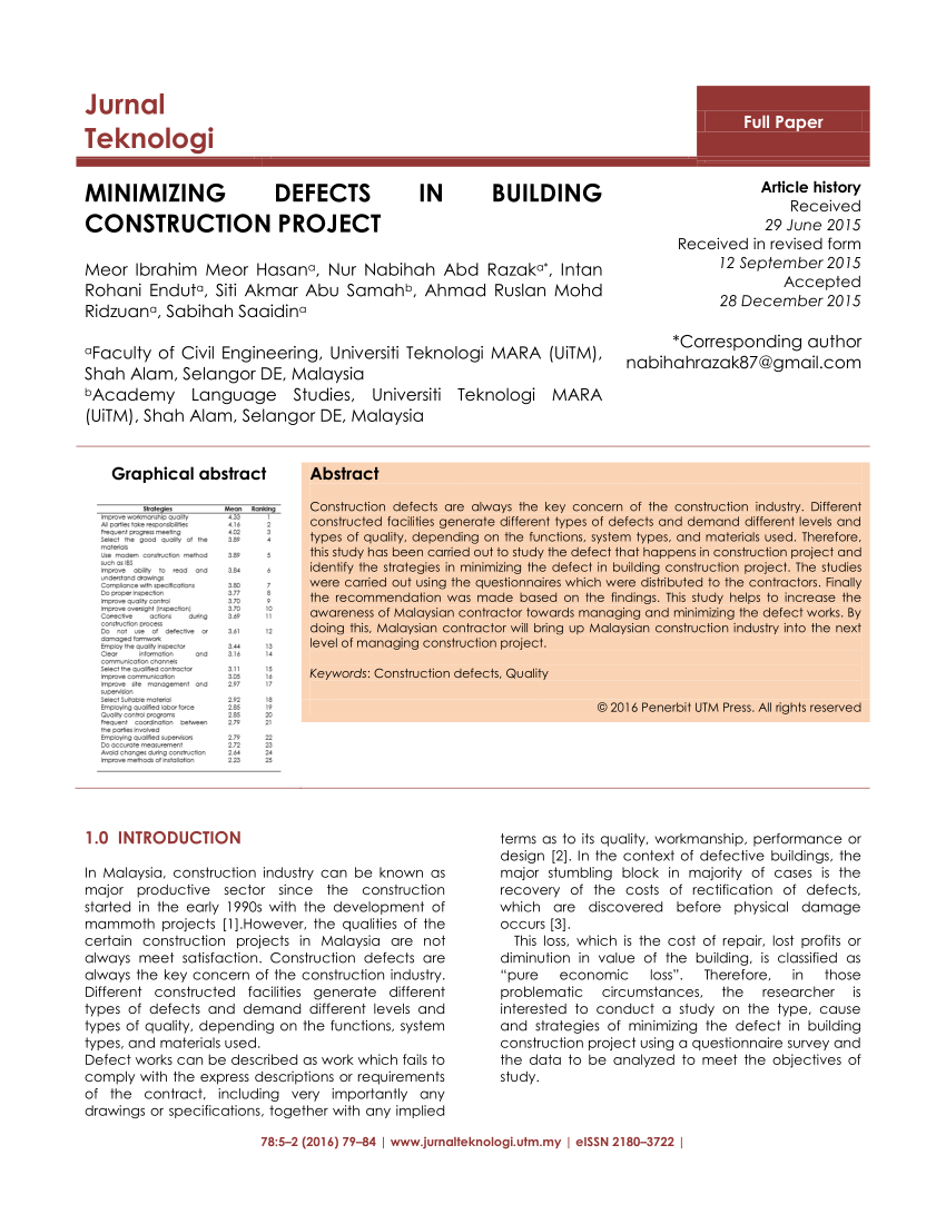 Pdf) Minimizing Defects In Building Construction Project Regarding Construction Deficiency Report Template