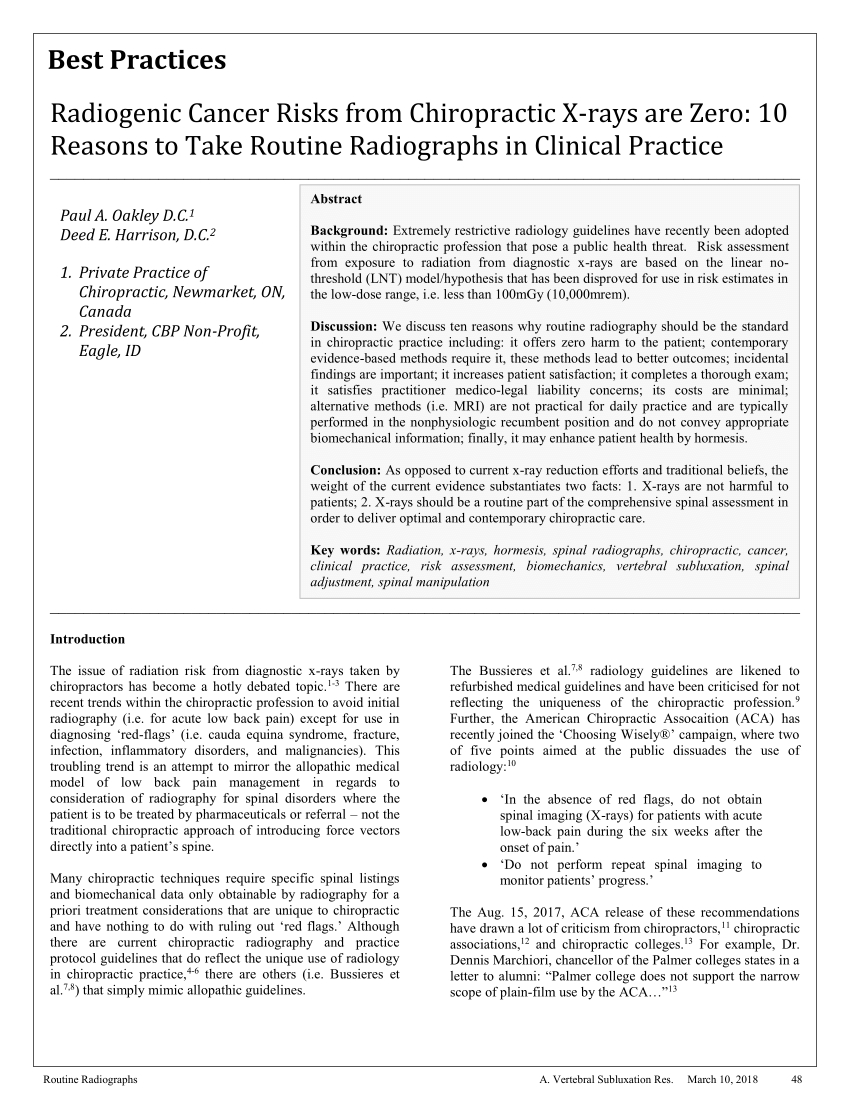 Pdf) Radiogenic Cancer Risks From Chiropractic X Rays Are For Chiropractic X Ray Report Template