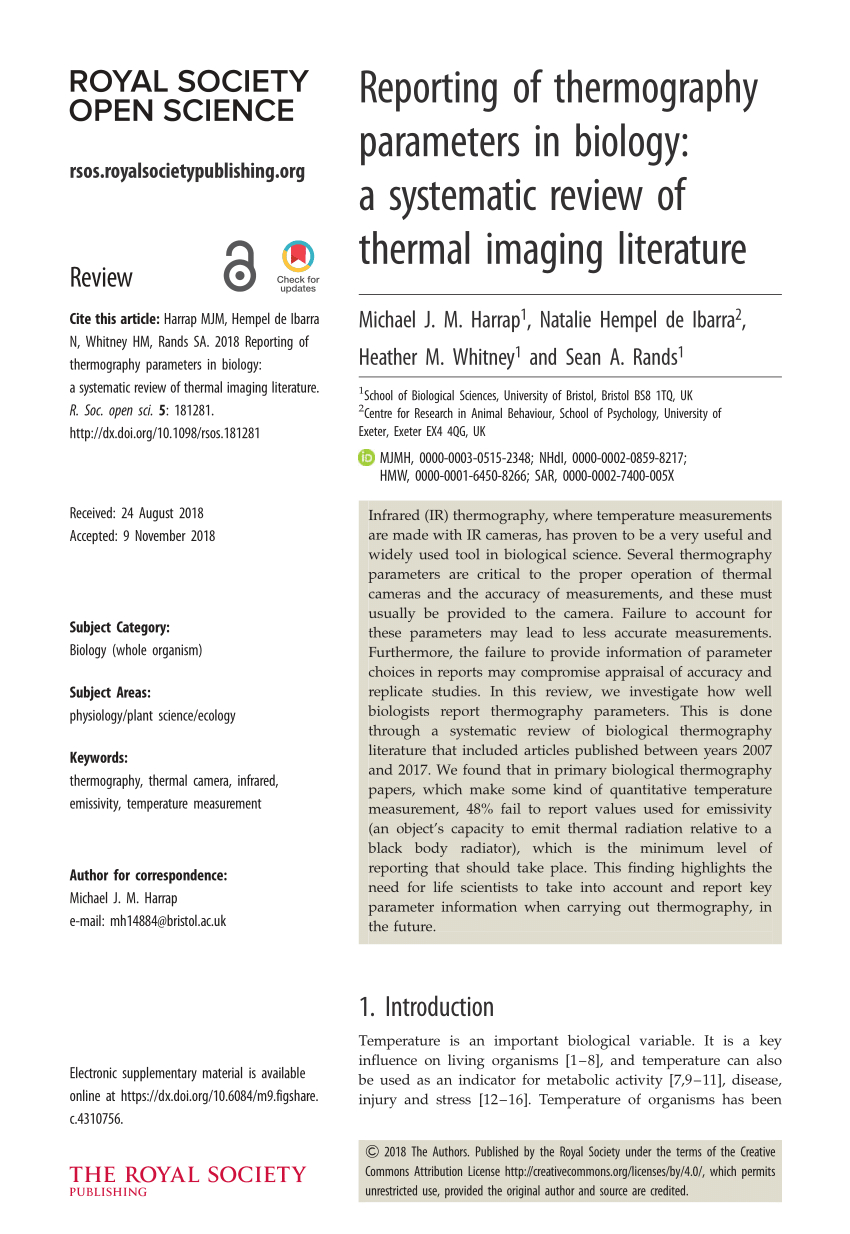 Pdf) Reporting Of Thermography Parameters In Biology: A With Thermal Imaging Report Template