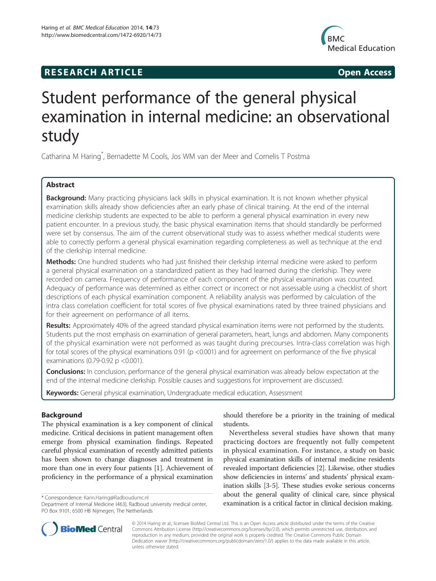 Pdf) Student Performance Of The General Physical Examination Pertaining To History And Physical Template Word