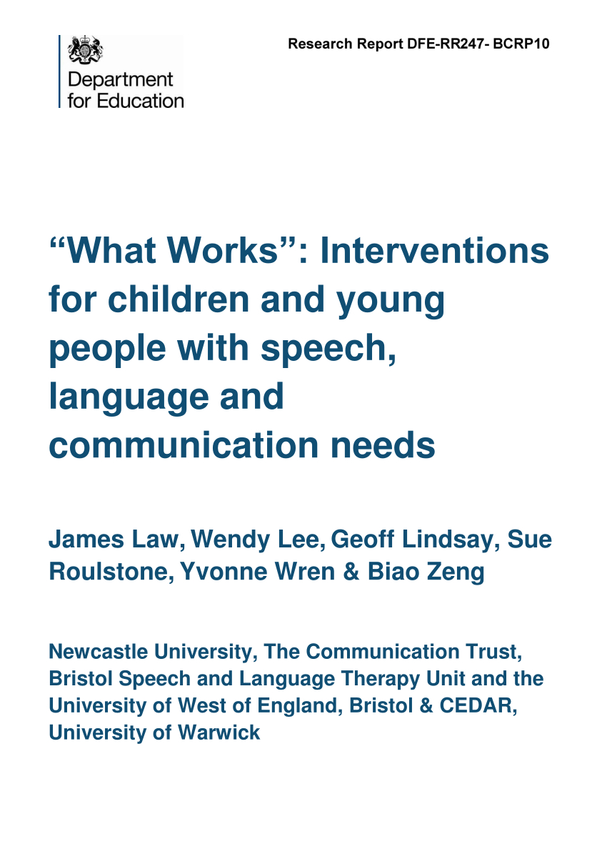 Pdf) "what Works": Interventions For Children And Young Pertaining To Speech And Language Report Template