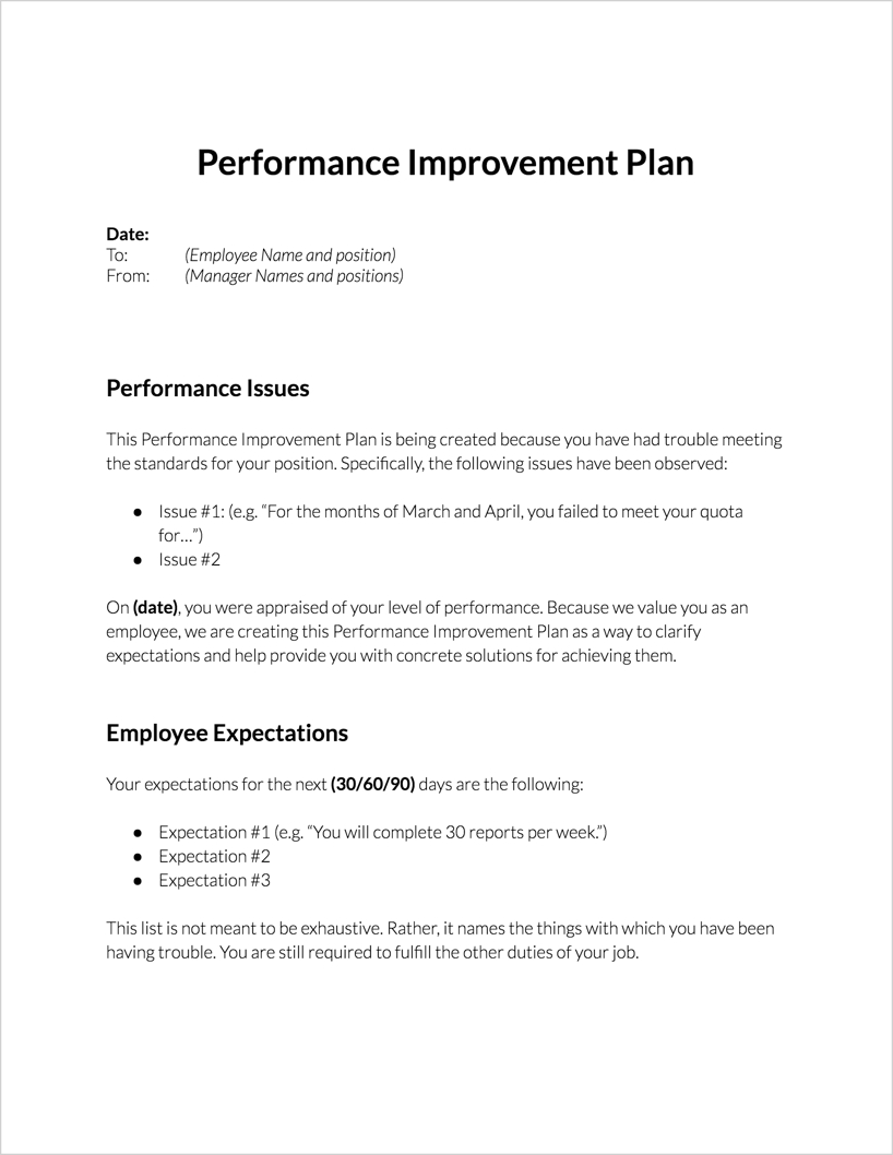 Performance Improvement Plan For Download | Clicktime For Performance Improvement Plan Template Word