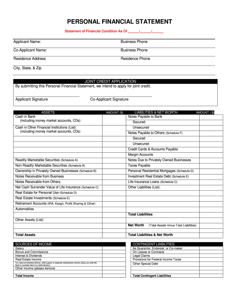 Personal Financial Statement – Fill Online, Printable Regarding Blank Personal Financial Statement Template