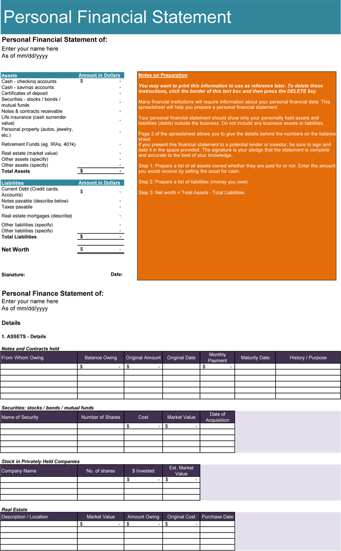Personal Financial Statement Form – 5+ Printable Formats In Blank Personal Financial Statement Template