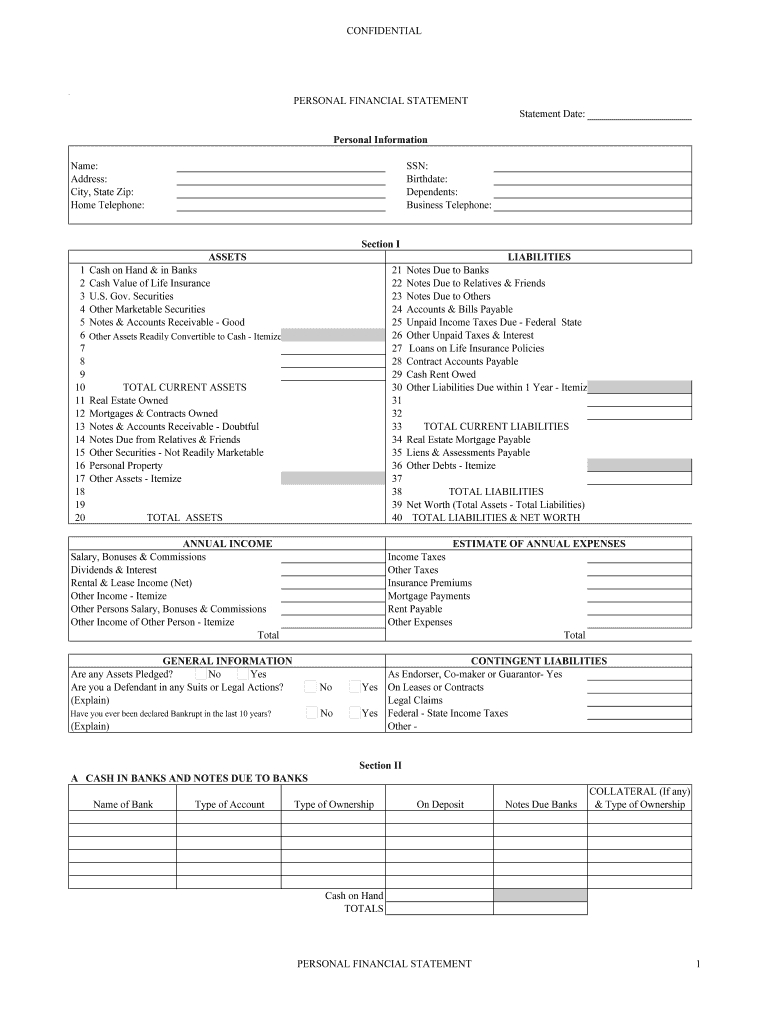 Personal Financial Statement Form - Fill Online, Printable Inside Blank Personal Financial Statement Template