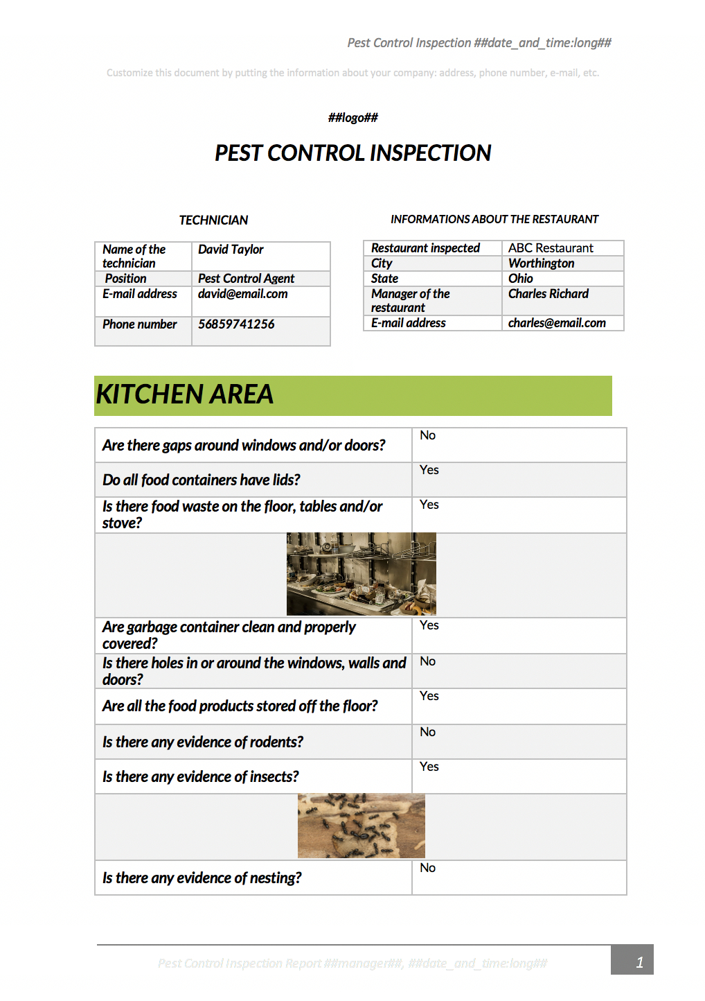 Pest Control Inspection With Kizeo Forms From Your Cellphone Pertaining To Pest Control Report Template