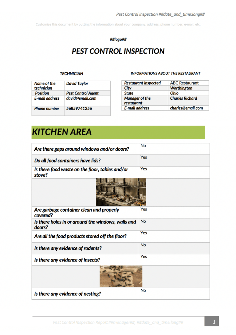 Pest Control Inspection Report Template Professional Plan Templates