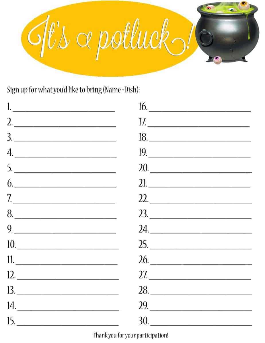 Potluck Sign Up Sheets – Word Excel Fomats Throughout Potluck Signup Sheet Template Word