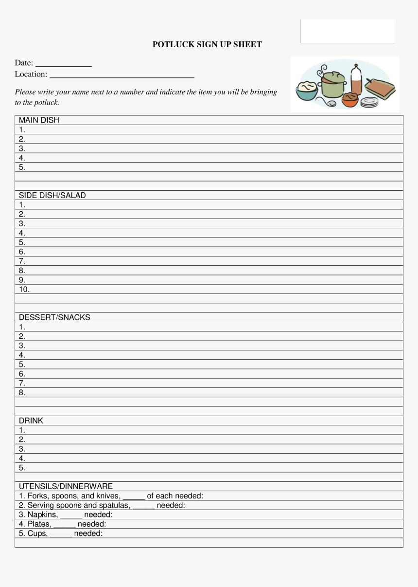 Potluck Signup Sheet Main Image – Printable Sign Up Sheet Throughout Potluck Signup Sheet Template Word