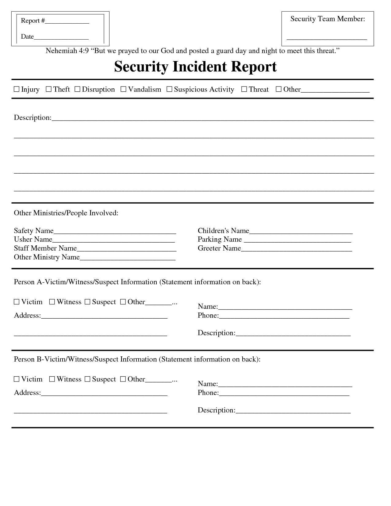Premium Blank Security Incident Report Template Sample With Incident Report Template Microsoft