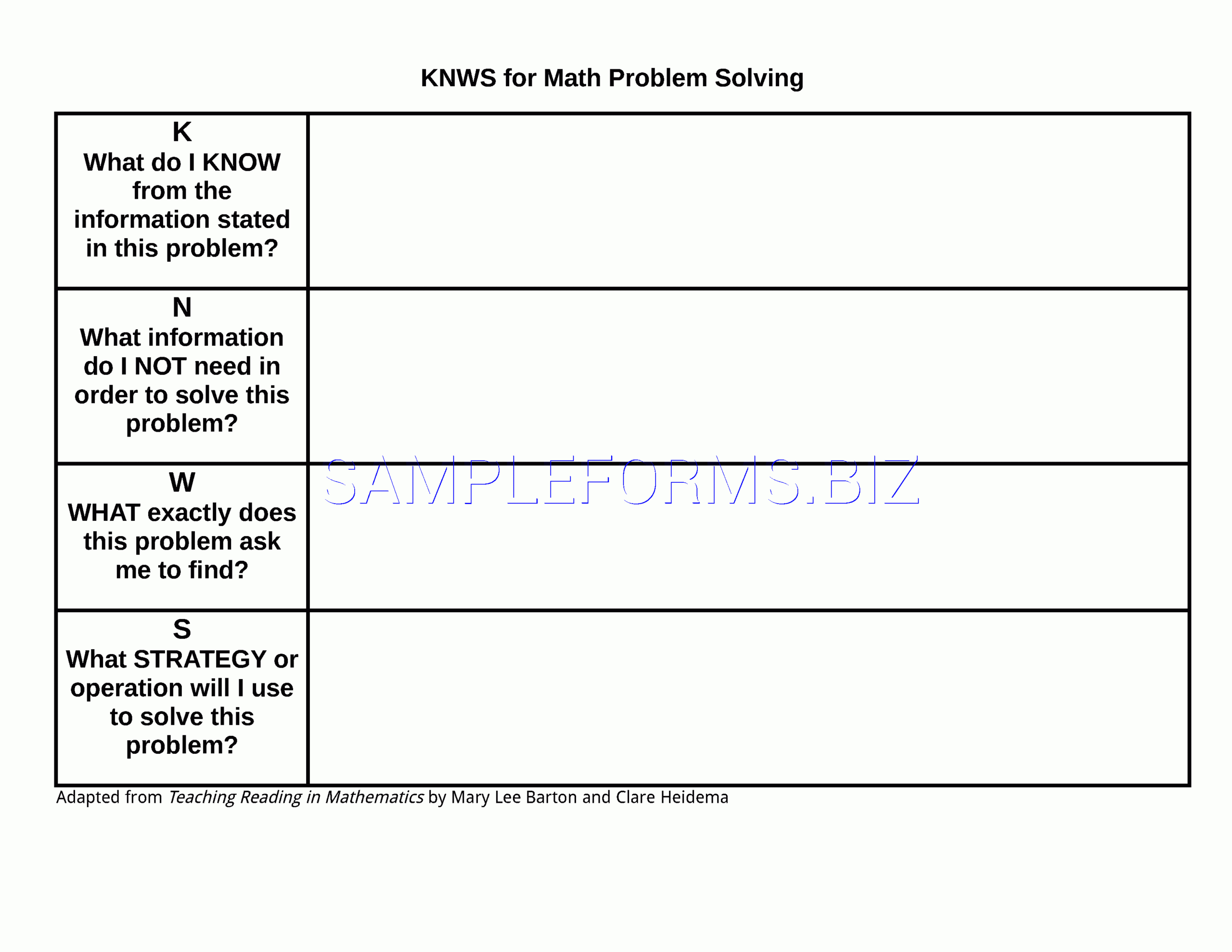 Preview Pdf Kwl Chart For Math Problem Solving, 1 For Kwl Chart Template Word Document