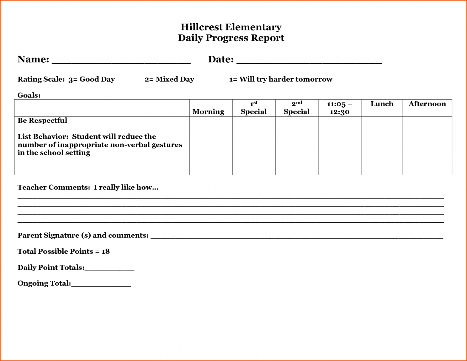 Printable 29 Images Of Student Behavior Progress Report Intended For Daily Behavior Report Template