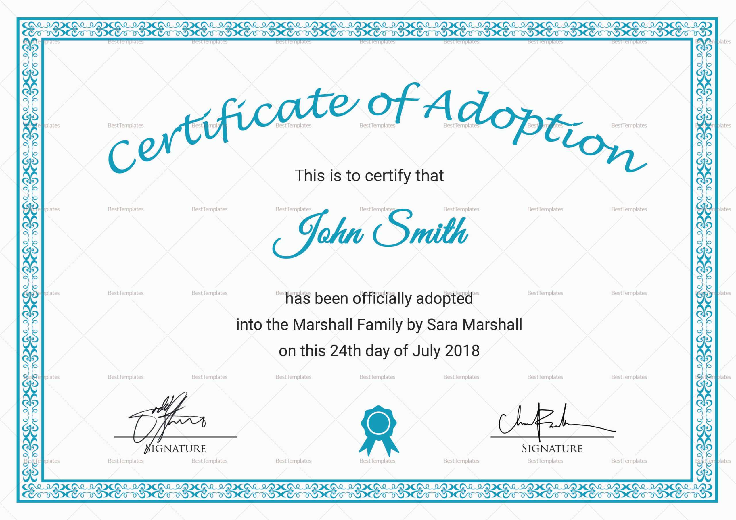 Printable Adoption Certificate Template With Regard To Blank Adoption Certificate Template