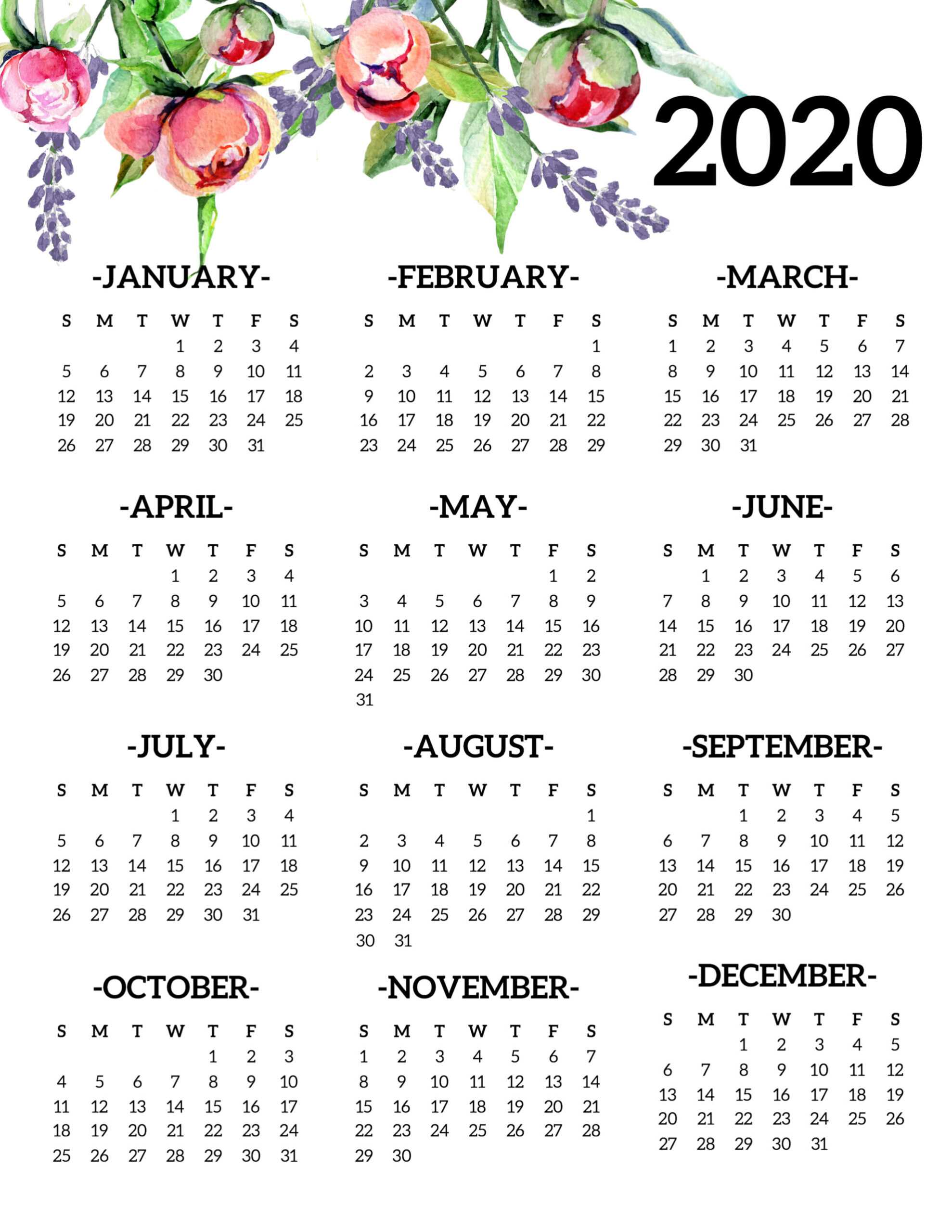 Printable Calendar Year At A Glance 2020 | Calendar With Regard To Month At A Glance Blank Calendar Template