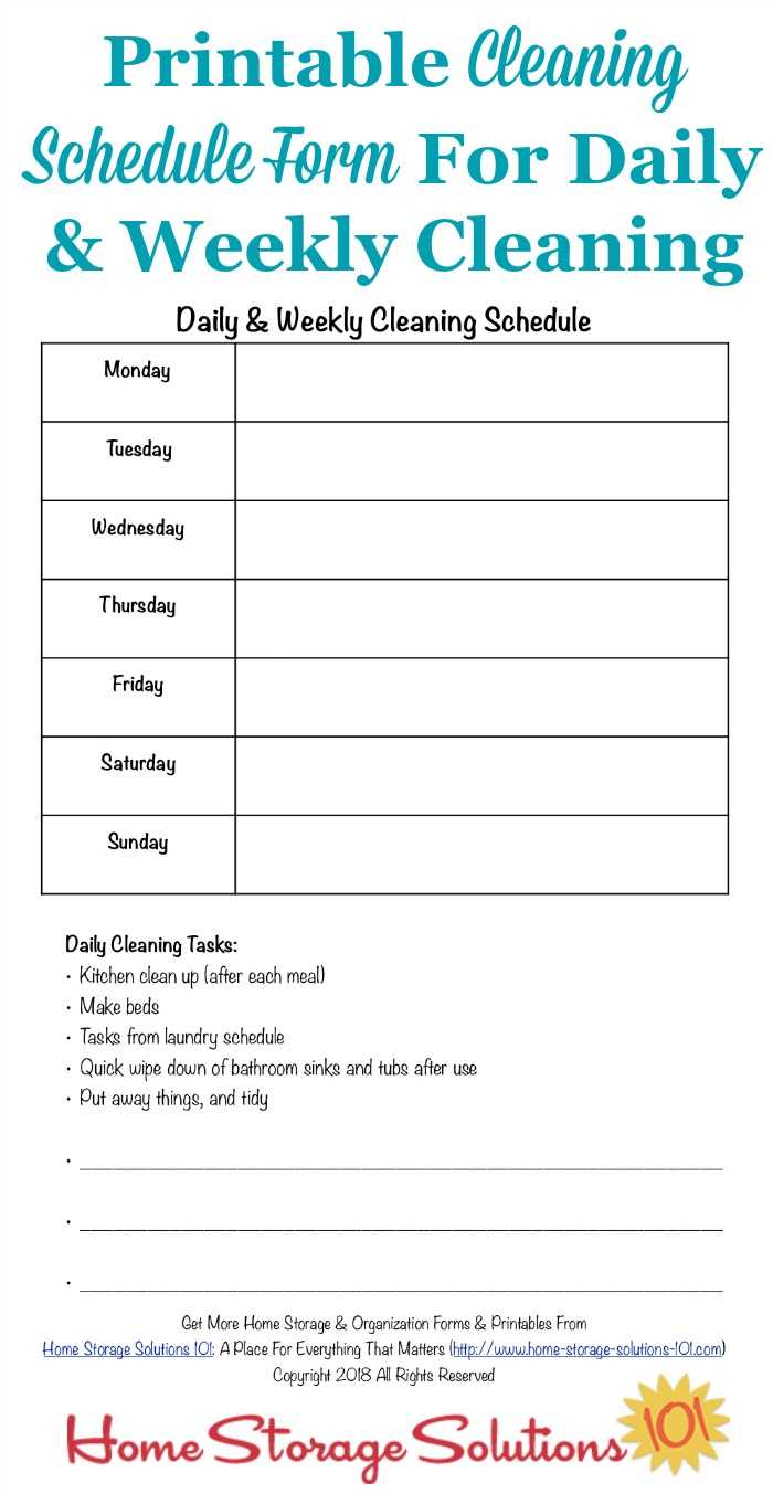 Printable Cleaning Schedule Form For Daily & Weekly Cleaning Within Blank Cleaning Schedule Template