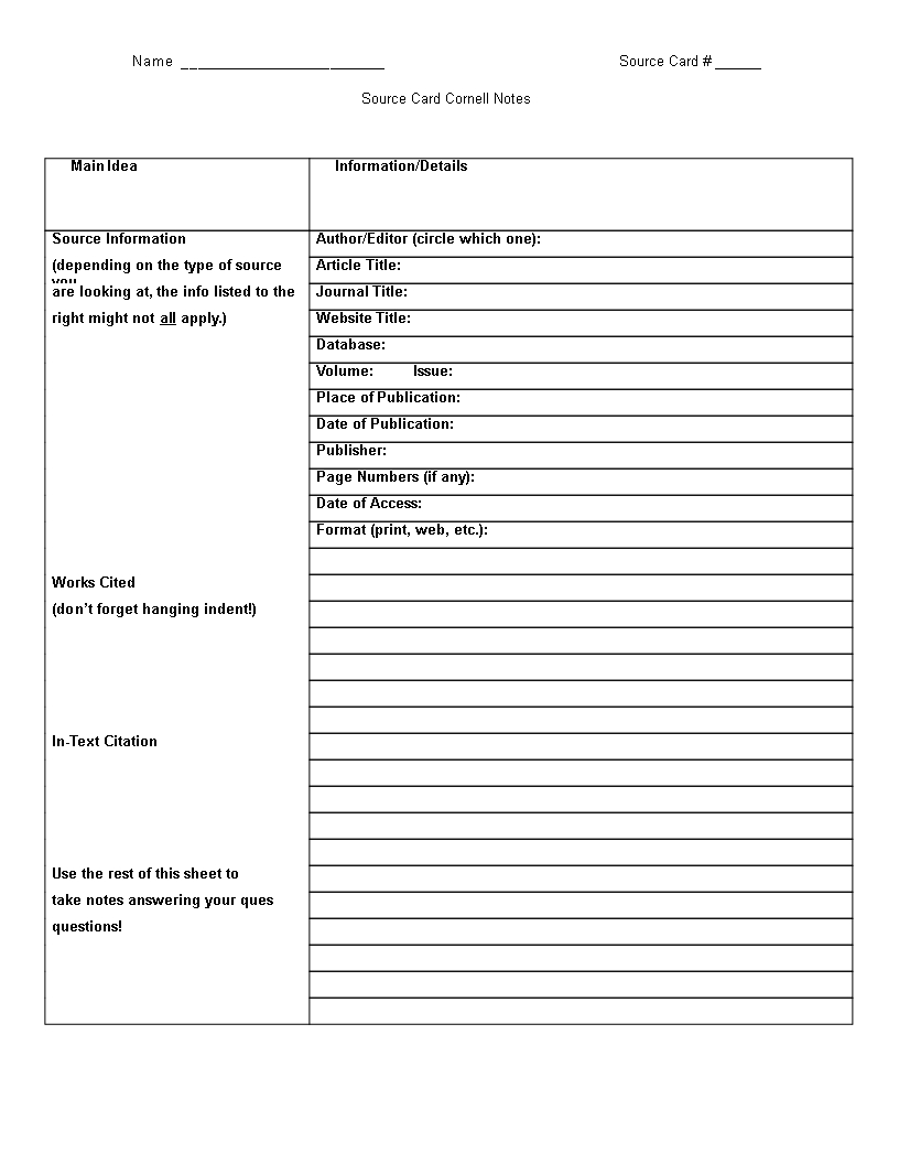 Printable Cornell Note Taking Word | Templates At In Note Taking Template Word