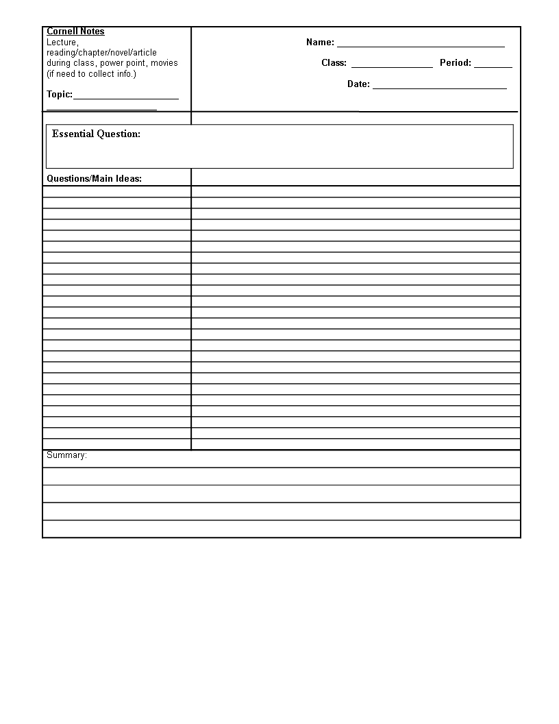 Printable Cornell Notes | Templates At Allbusinesstemplates Inside Cornell Note Template Word