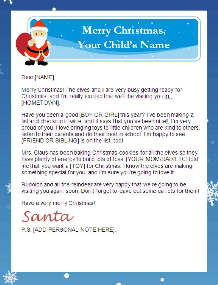 Printable Santa Letter With Personalized Banner | Within Santa Letter Template Word