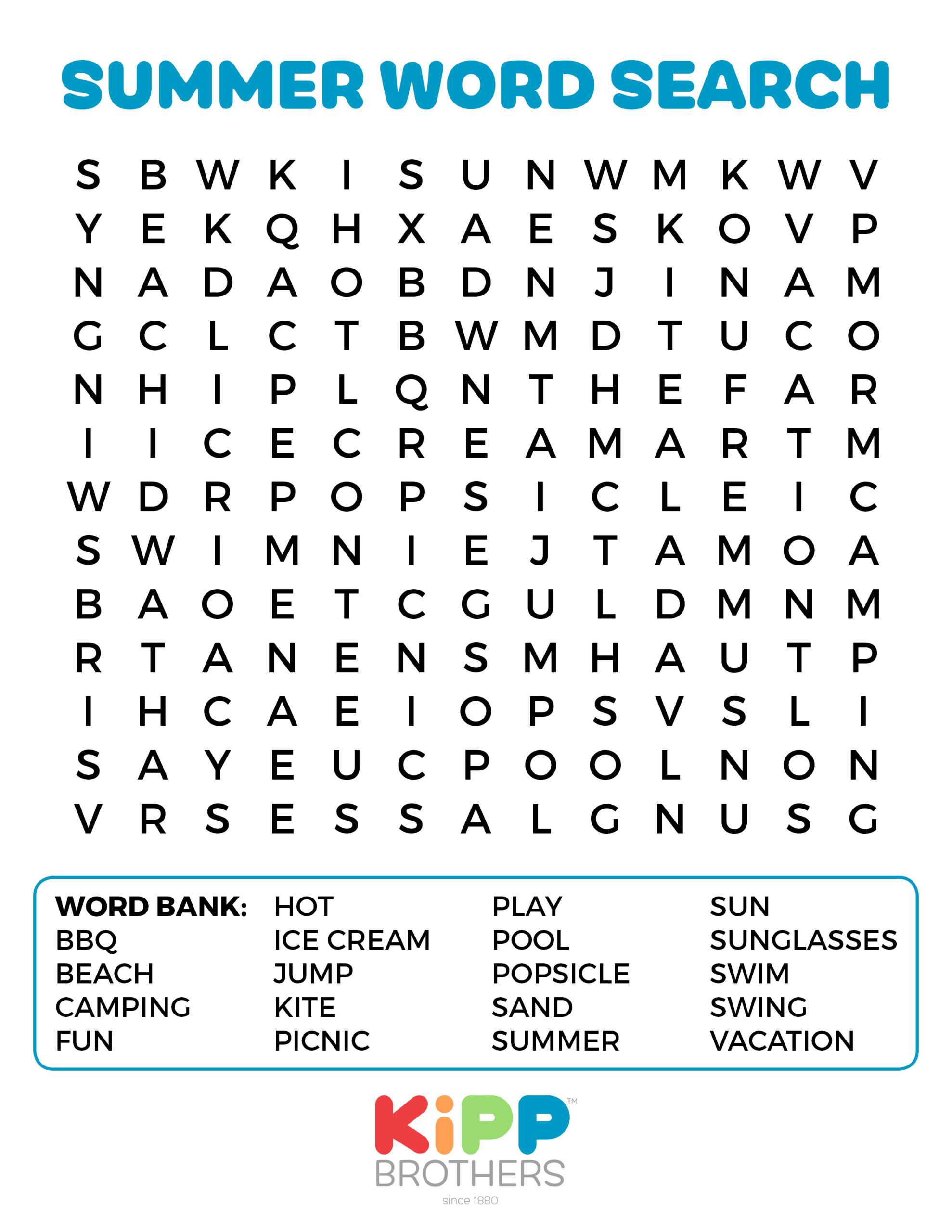 Printable Summer Word Search For Kids! – Kipp Brothers Inside Word Sleuth Template