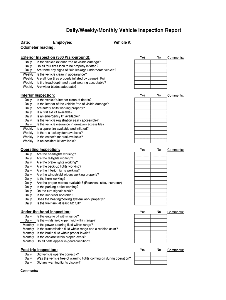 Printable Vehicle Inspection Checklist Template – Fill In Vehicle Checklist Template Word