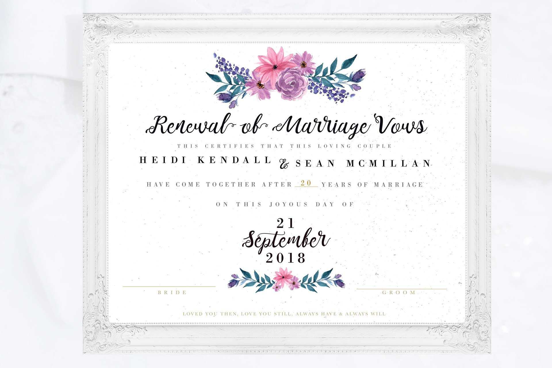 Printable | Vow Renewal Certificate, Marriage Certificate, Vow Renewal  Sign, Renew Vows Certificate, Renewal Of Marriage, Marriage Renewal Throughout Blank Marriage Certificate Template