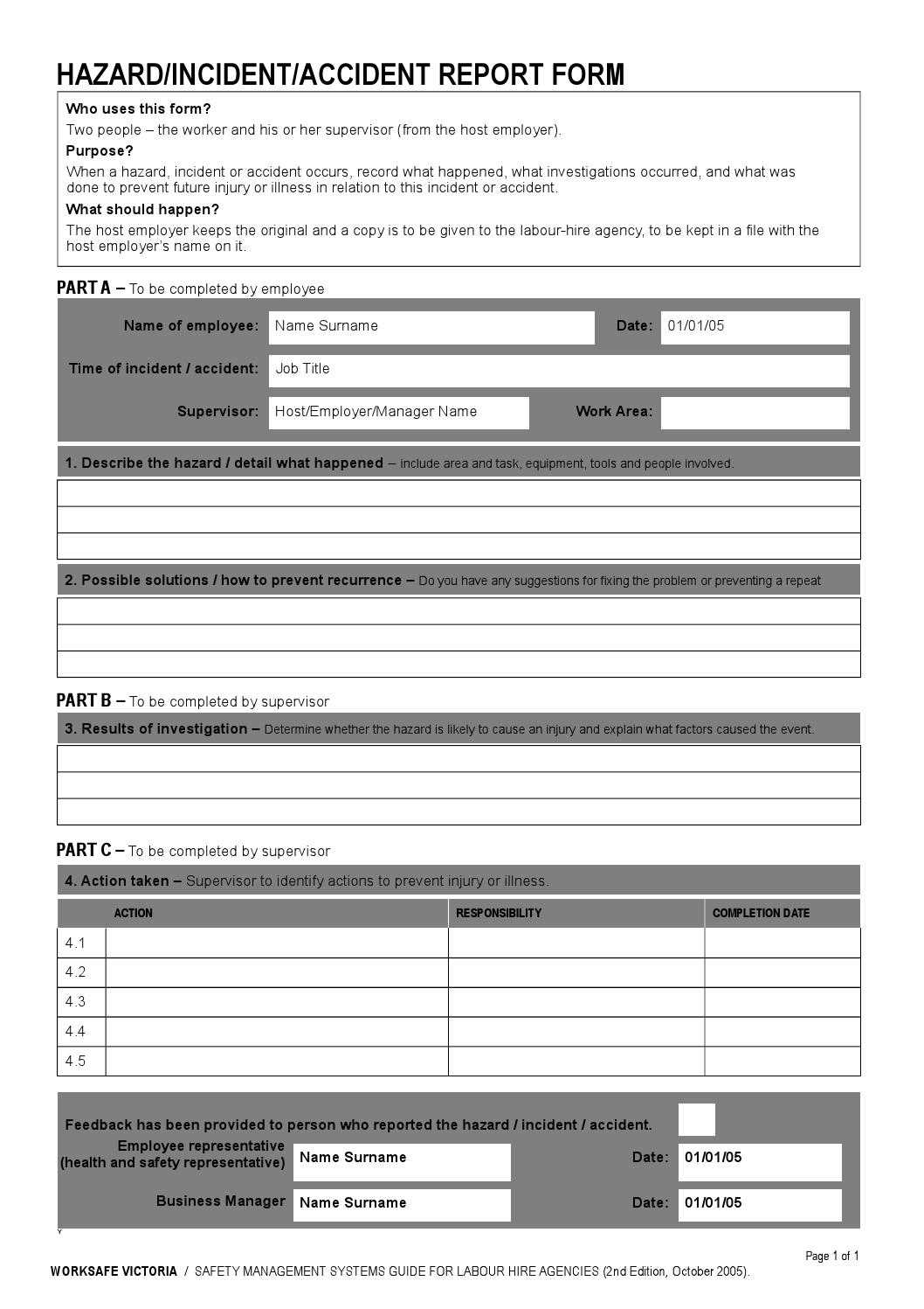 Prod11 Incident Accident Report Formoutback Theatre For Intended For Hazard Incident Report Form Template