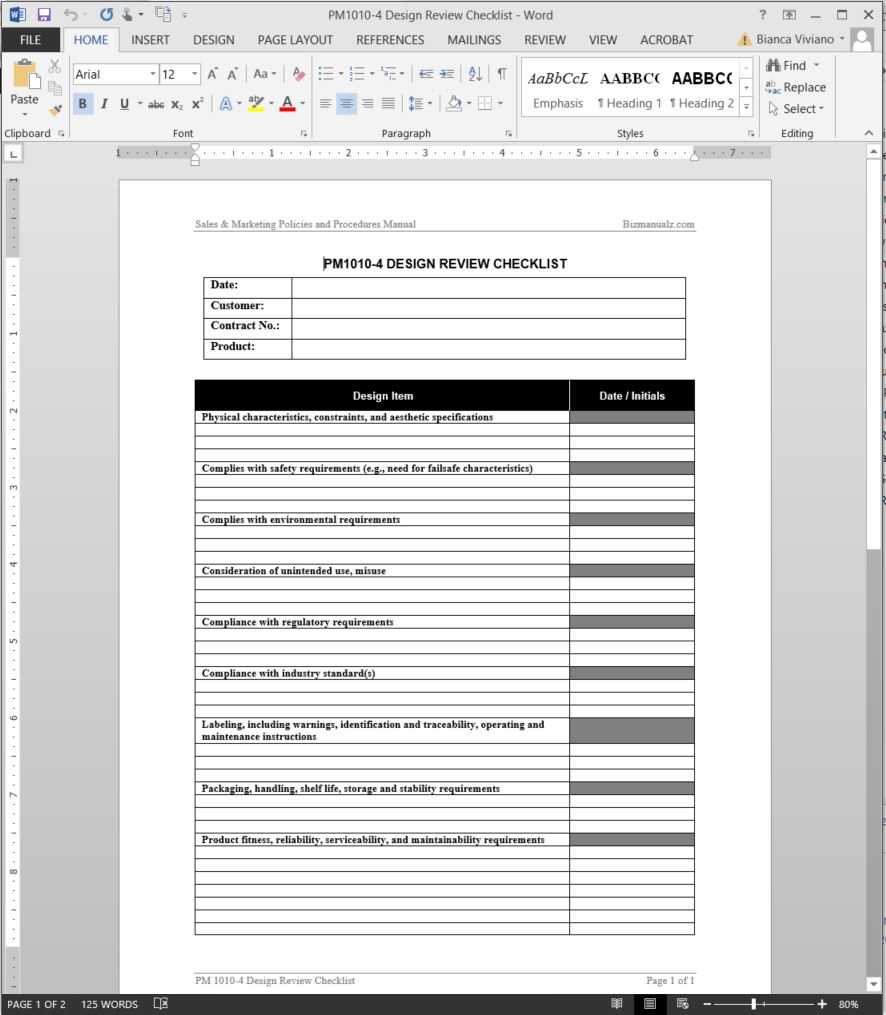 Product Design Review Checklist Template | Pm1010 4 In Free Standard Operating Procedure Template Word 2010