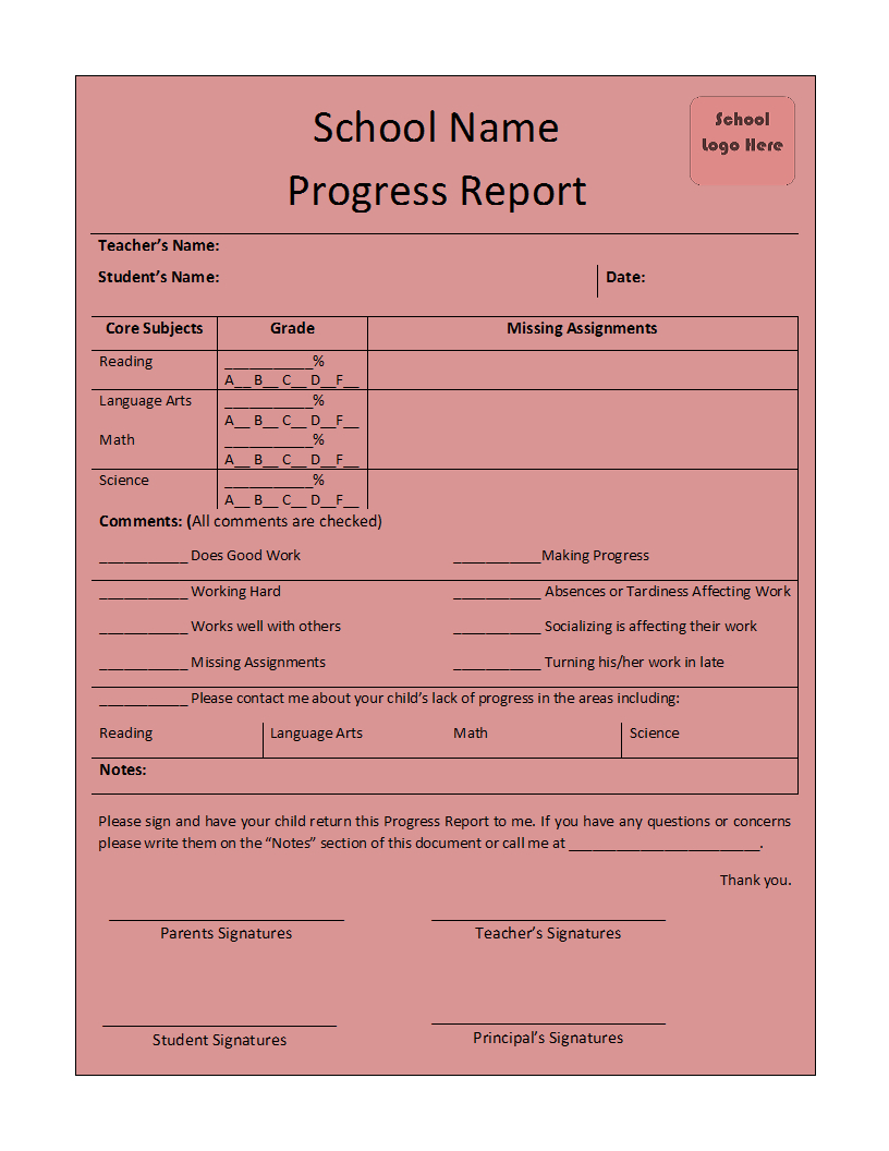 Progress Report Template Within School Progress Report Template