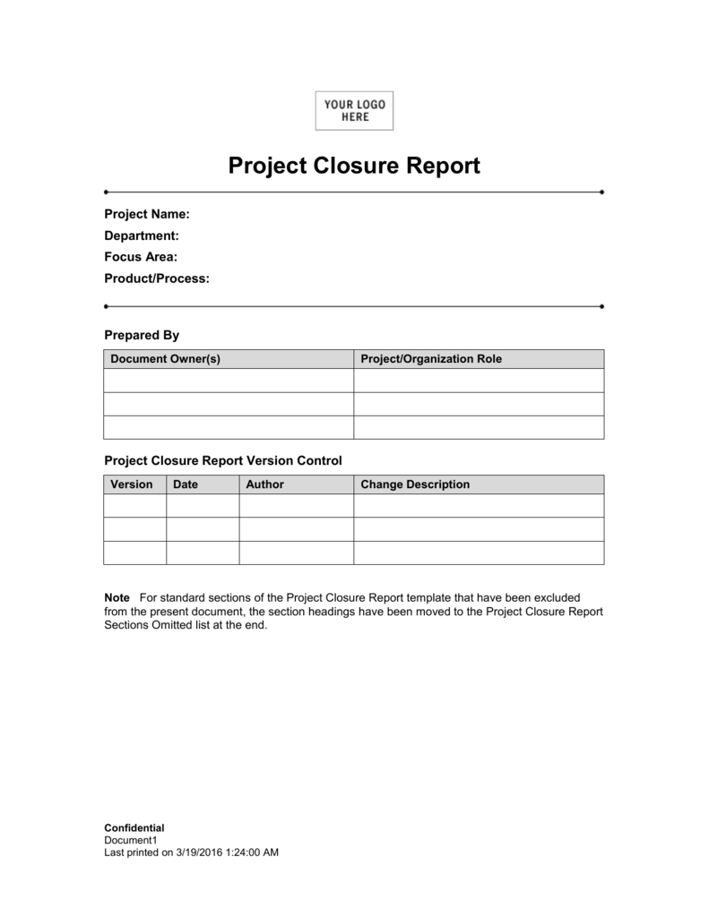 Project Closure Report For Closure Report Template