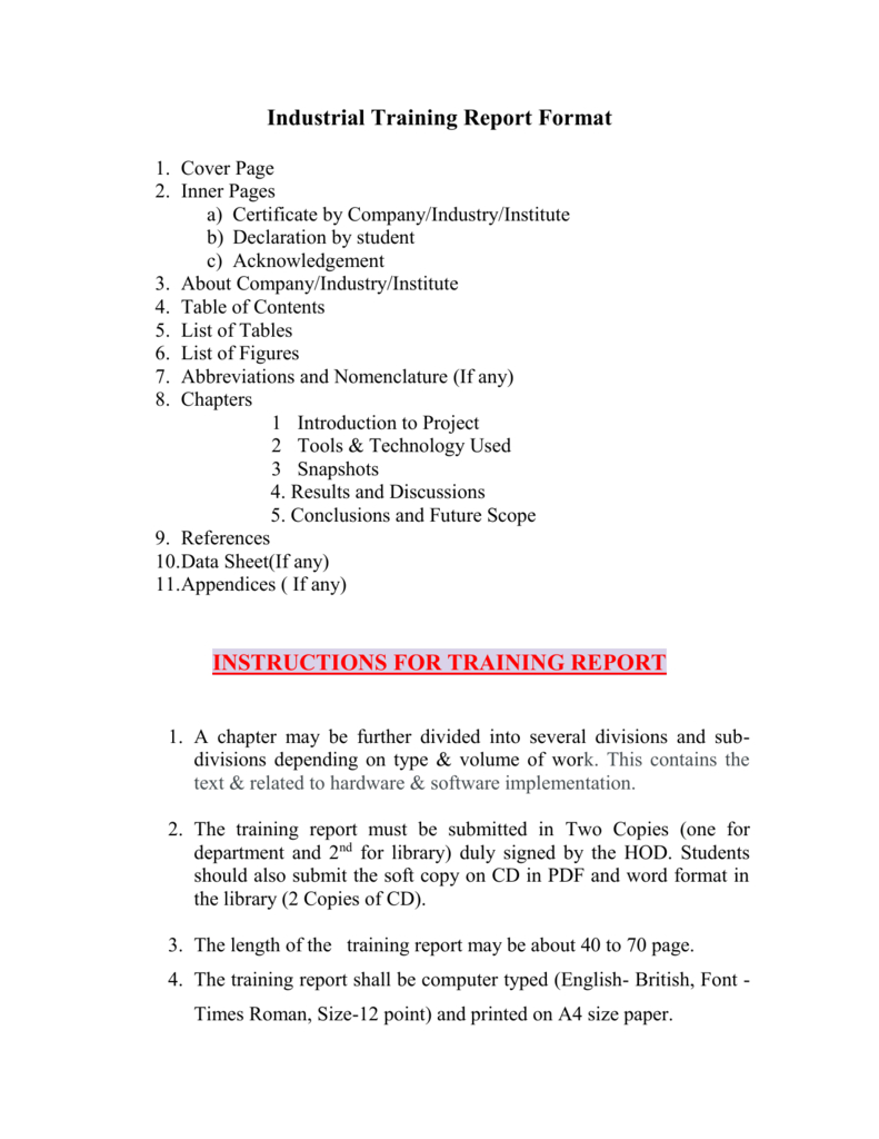 Project Report – Rimt Within Training Report Template Format