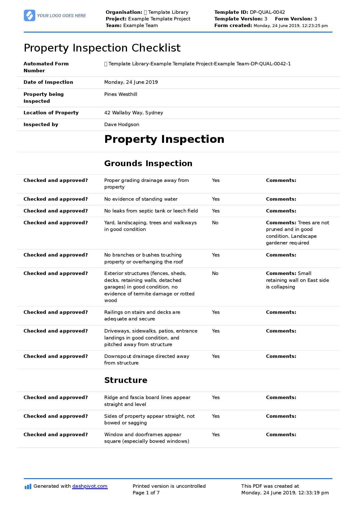 Property Inspection Checklist Template (Better Than Pdf Or Within Drainage Report Template