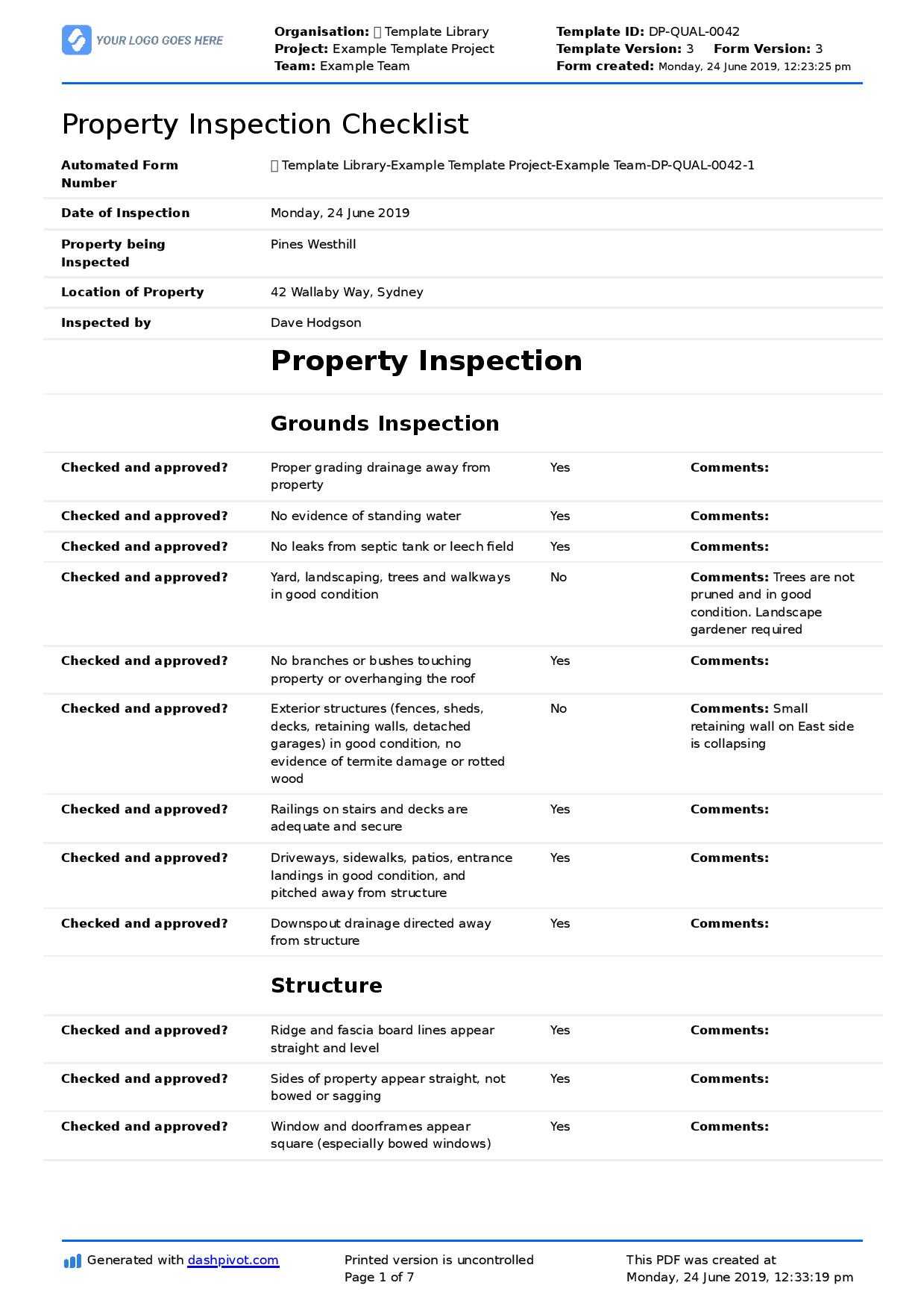 Property Inspection Checklist Template (Better Than Pdf Or Within Home Inspection Report Template Pdf