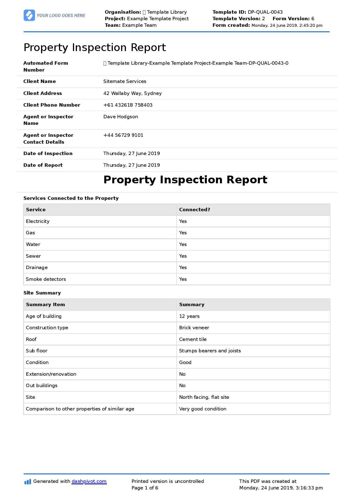 Property Inspection Report Template (Free And Customisable) For Home Inspection Report Template
