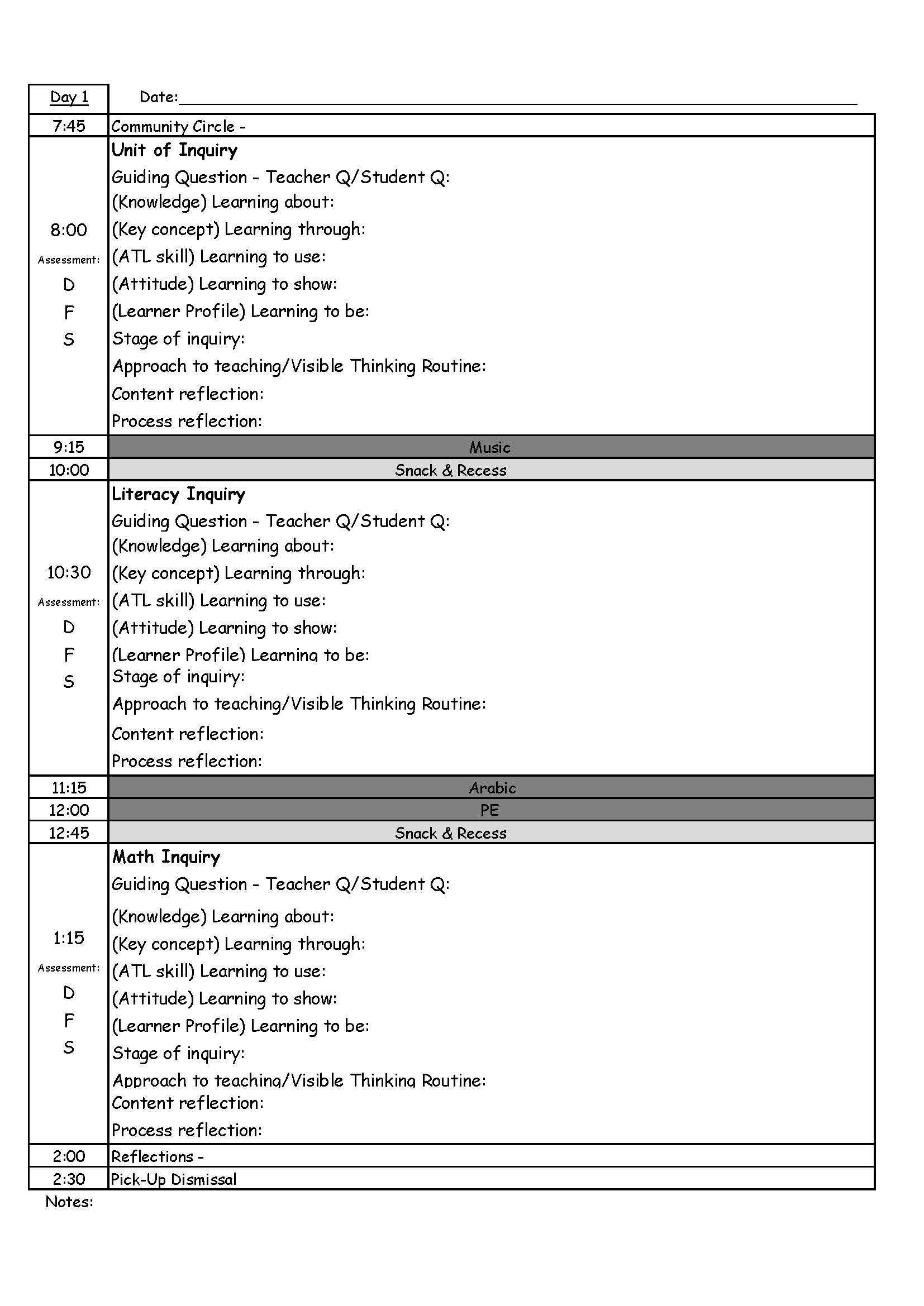 Pyp Day Plan Template – Making Good Humans Inside Blank Unit Lesson Plan Template