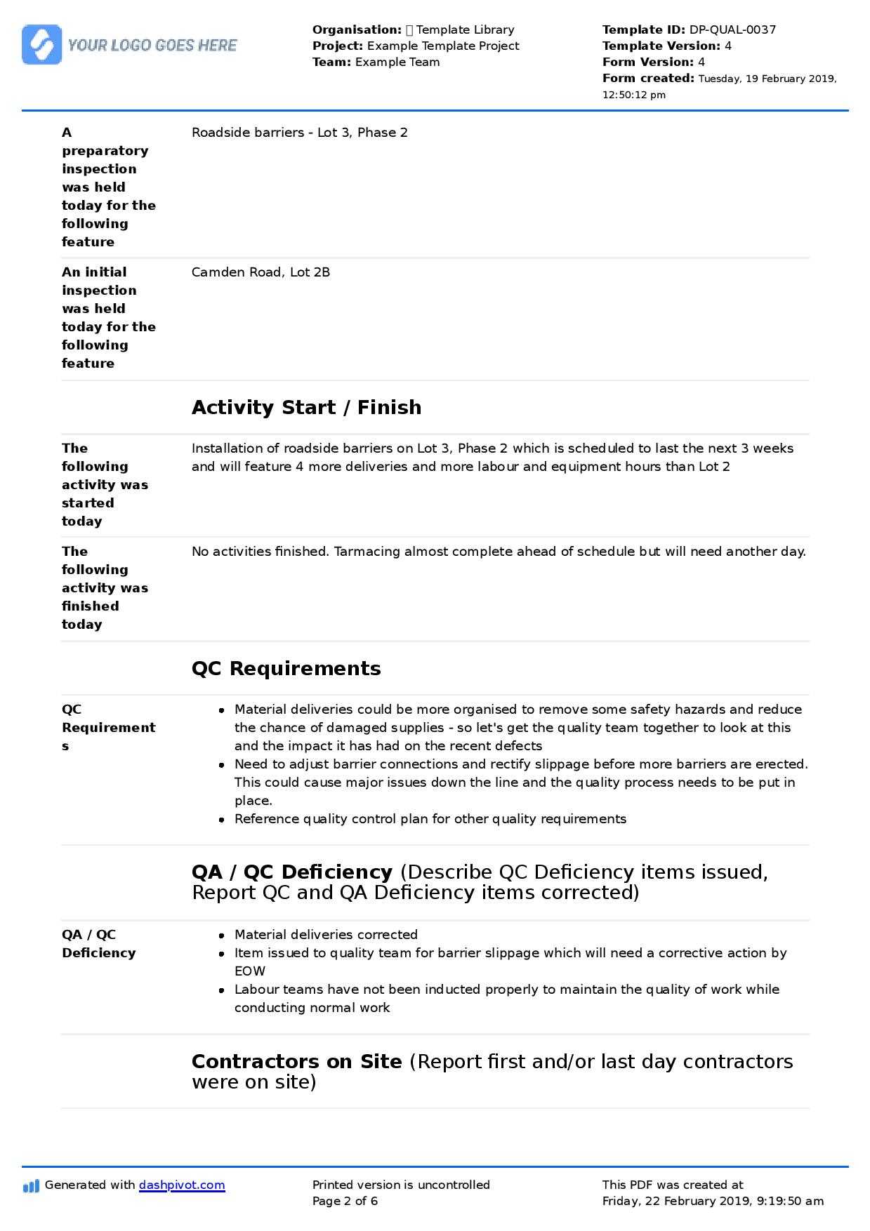 Qa Qc Report Template And Sample With Customisable Format Intended For Software Quality Assurance Report Template