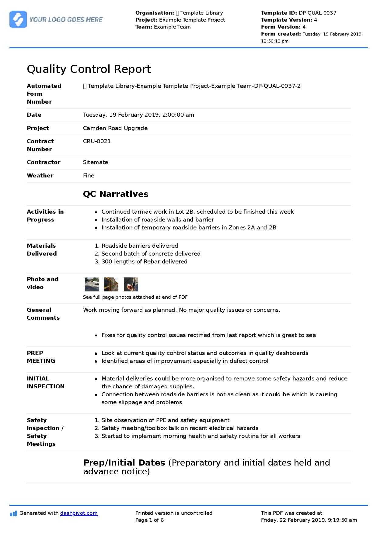 Qa Qc Report Template And Sample With Customisable Format Regarding Qa Weekly Status Report Template