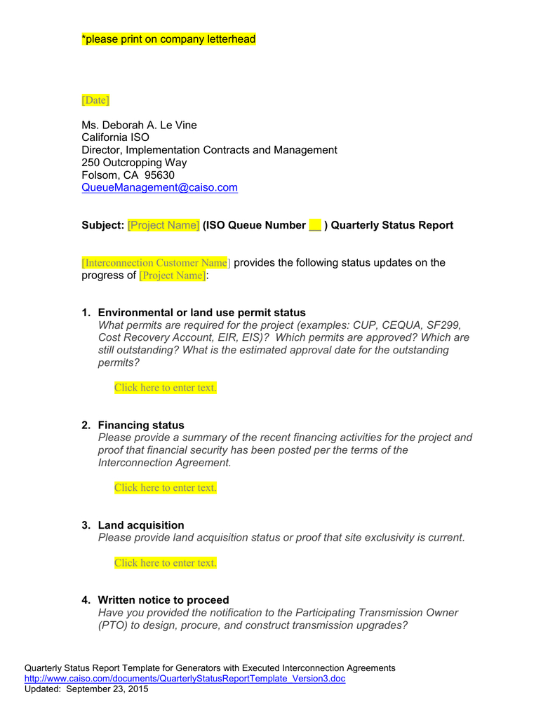 Queue Management Quarterly Status Report Template For Project Implementation Report Template