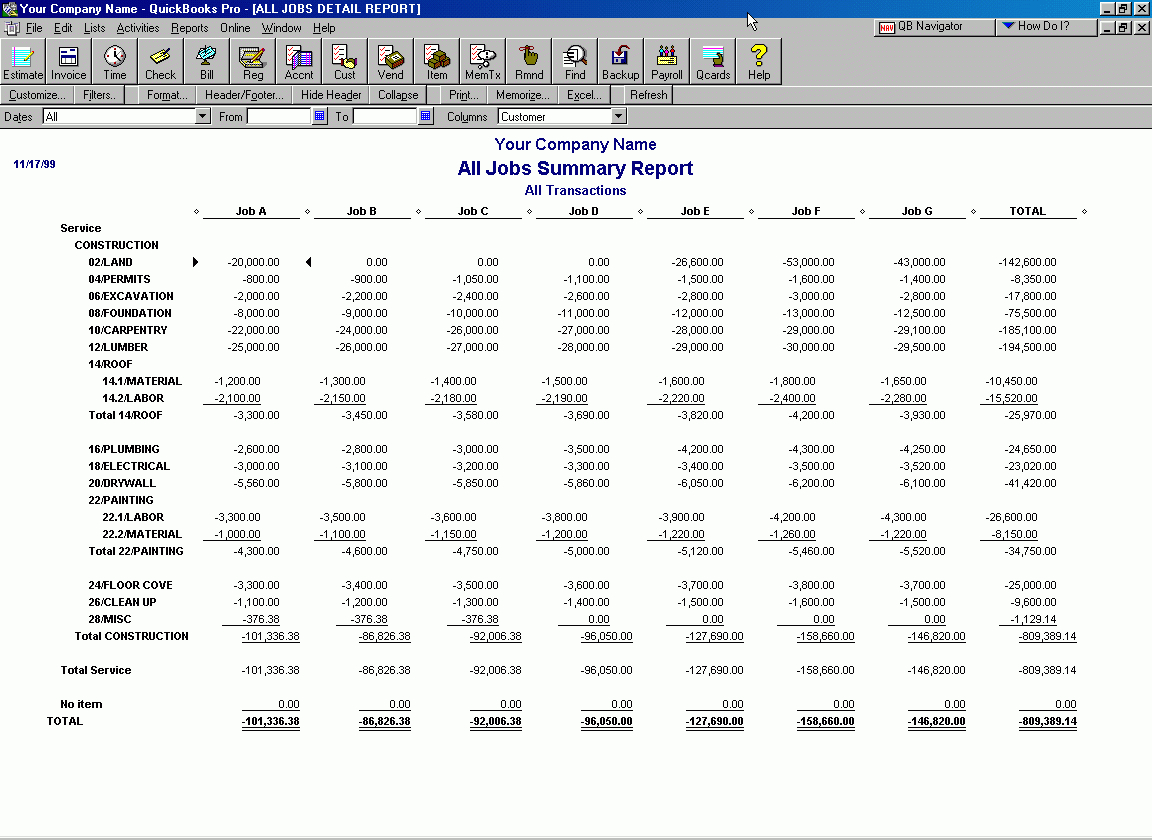 Quickbooks Pro For Building Contractors Inside Construction Cost Report Template