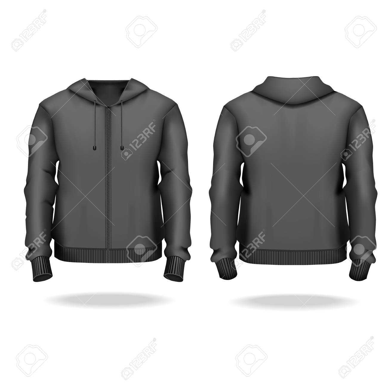 Realistic Detailed 3D Template Blank Black Male Zip Up Hoodie.. For Blank Black Hoodie Template
