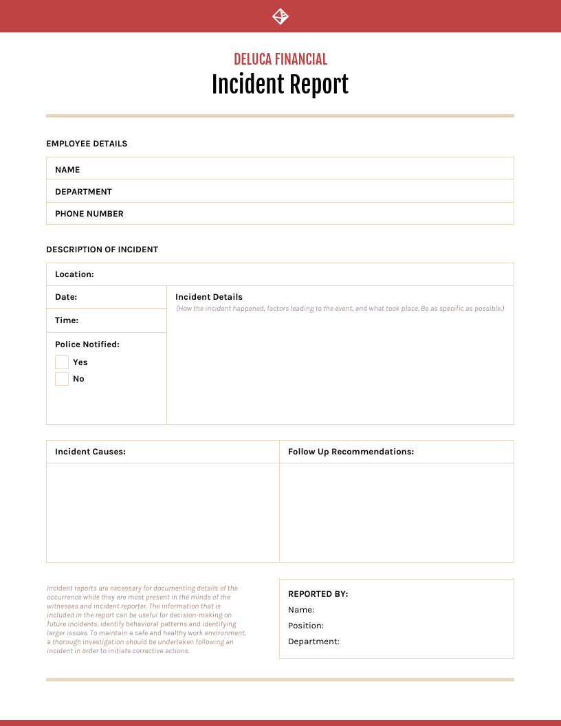 Red Incident Report Template Regarding Incident Summary Report Template