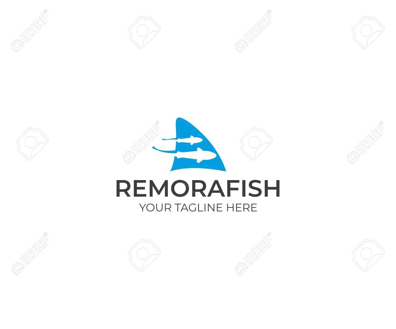 Remora Fish And Shark Fin Logo Template. Sharksucker Vector Design With Sharkfin Banner Template