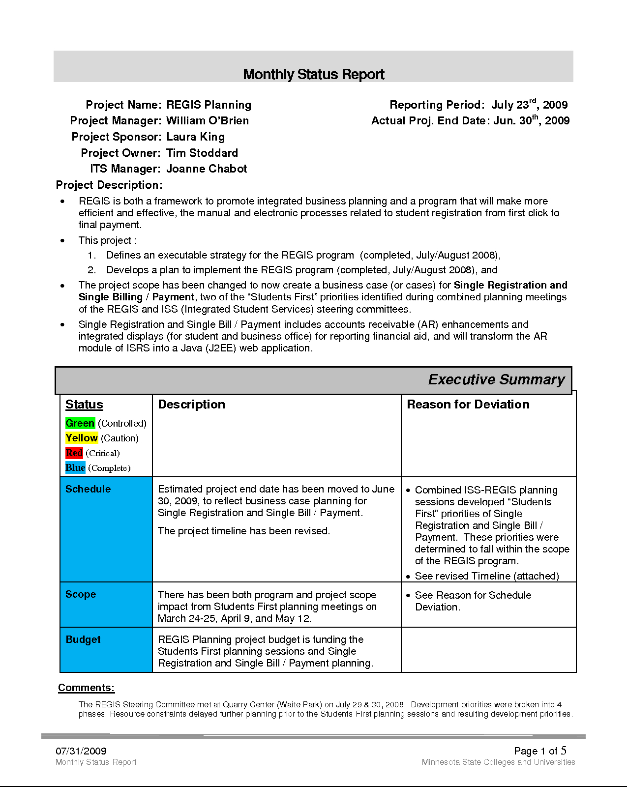 Replacethis] Business Monthly Status Report Template Example In Monthly Status Report Template