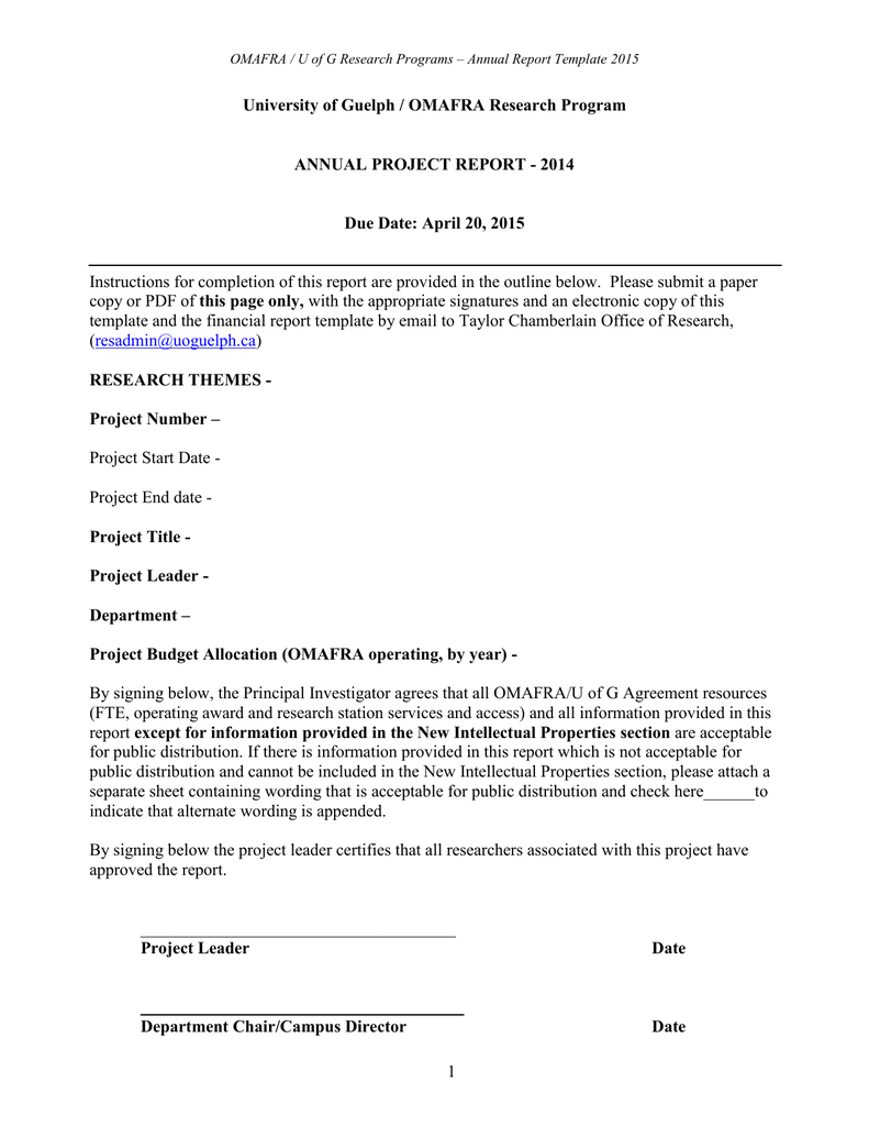 Report Template – University Of Guelph Regarding Research Project Report Template