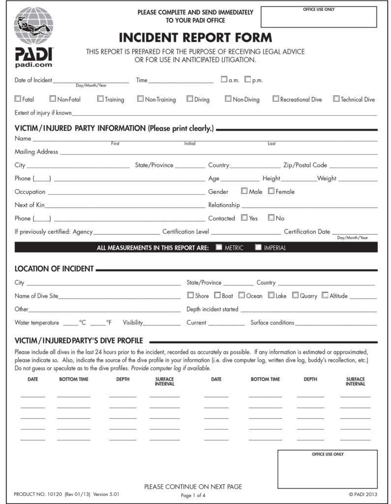 Reporting Incidents To Your Padi Regional Headquarters Throughout Office Incident Report Template