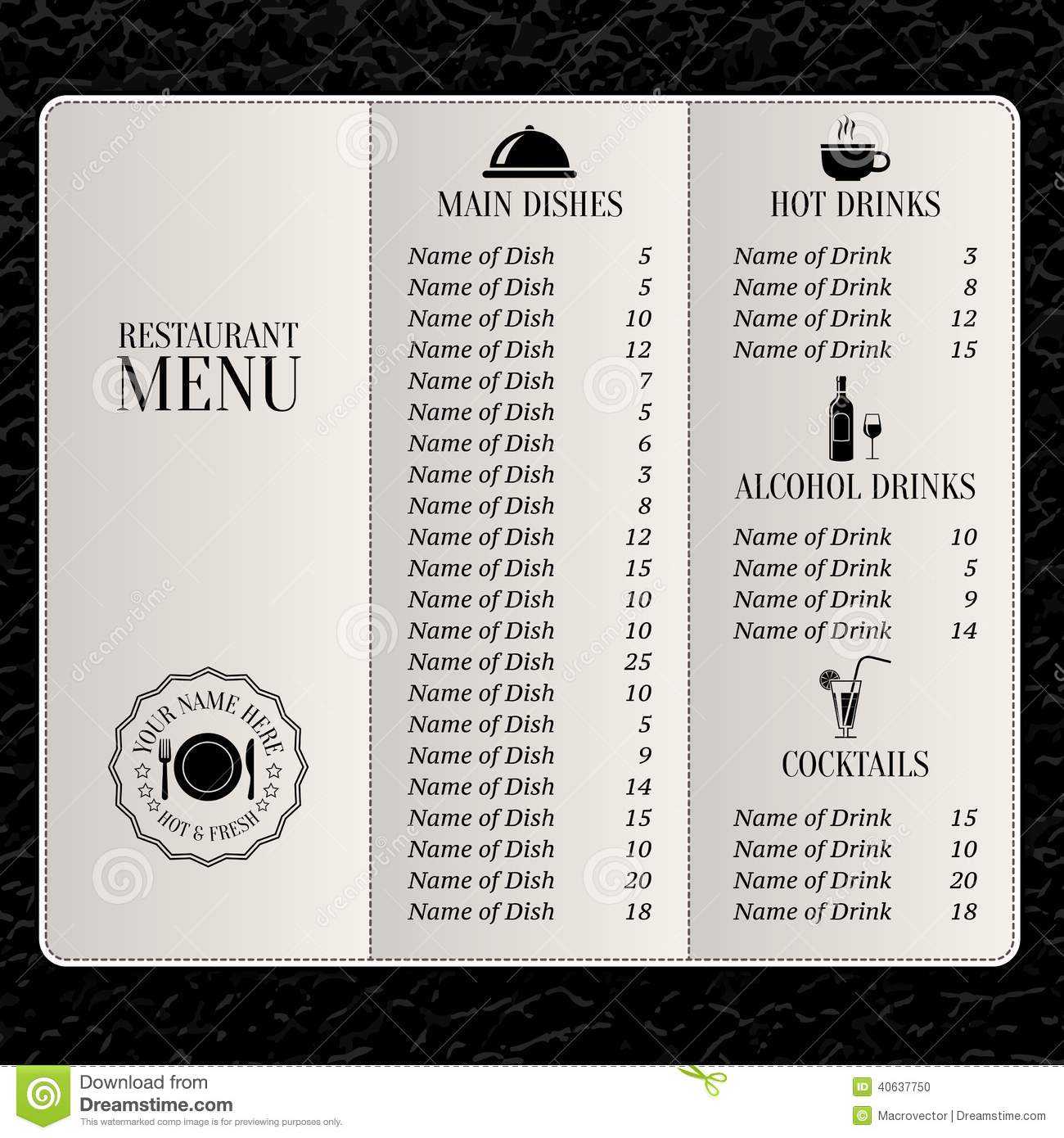 Restaurant Menu Template Stock Vector. Illustration Of Pertaining To Cocktail Menu Template Word Free
