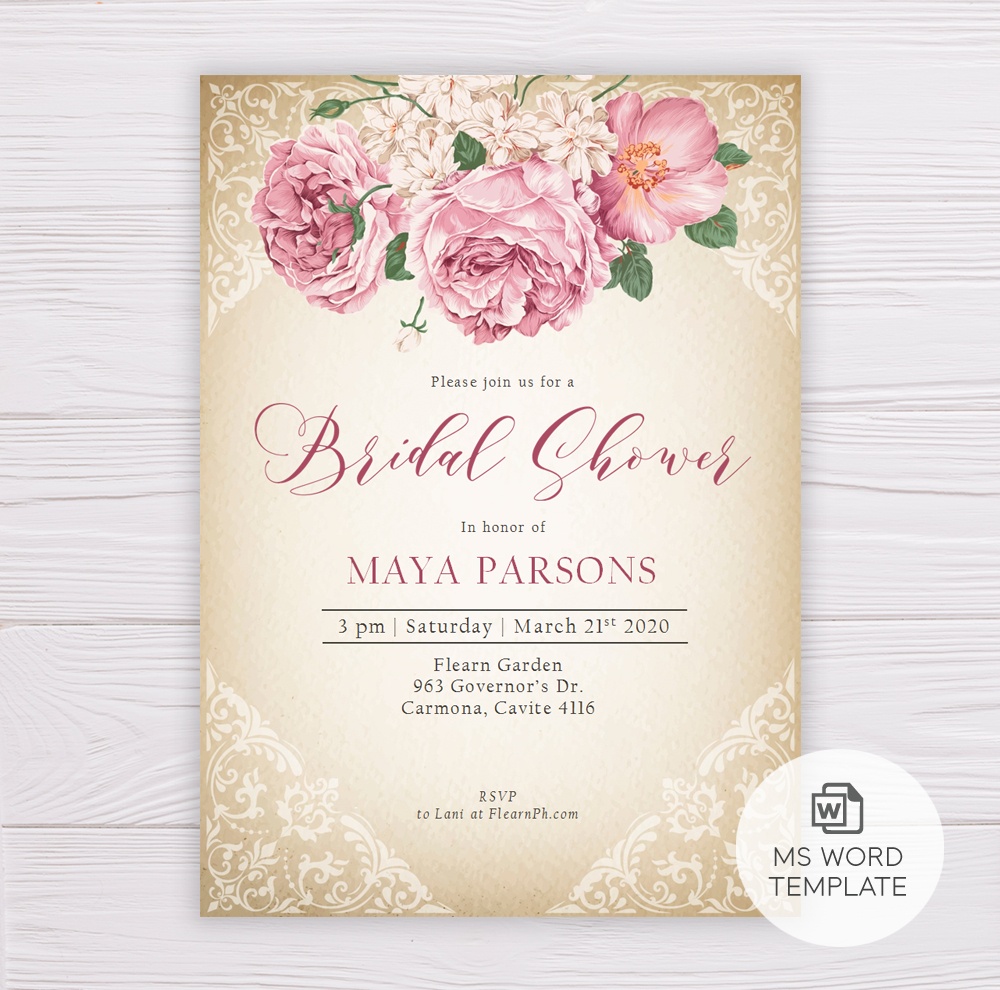 Rustic With Old Rose Flowers Bridal Shower Invitation Template Intended For Blank Bridal Shower Invitations Templates