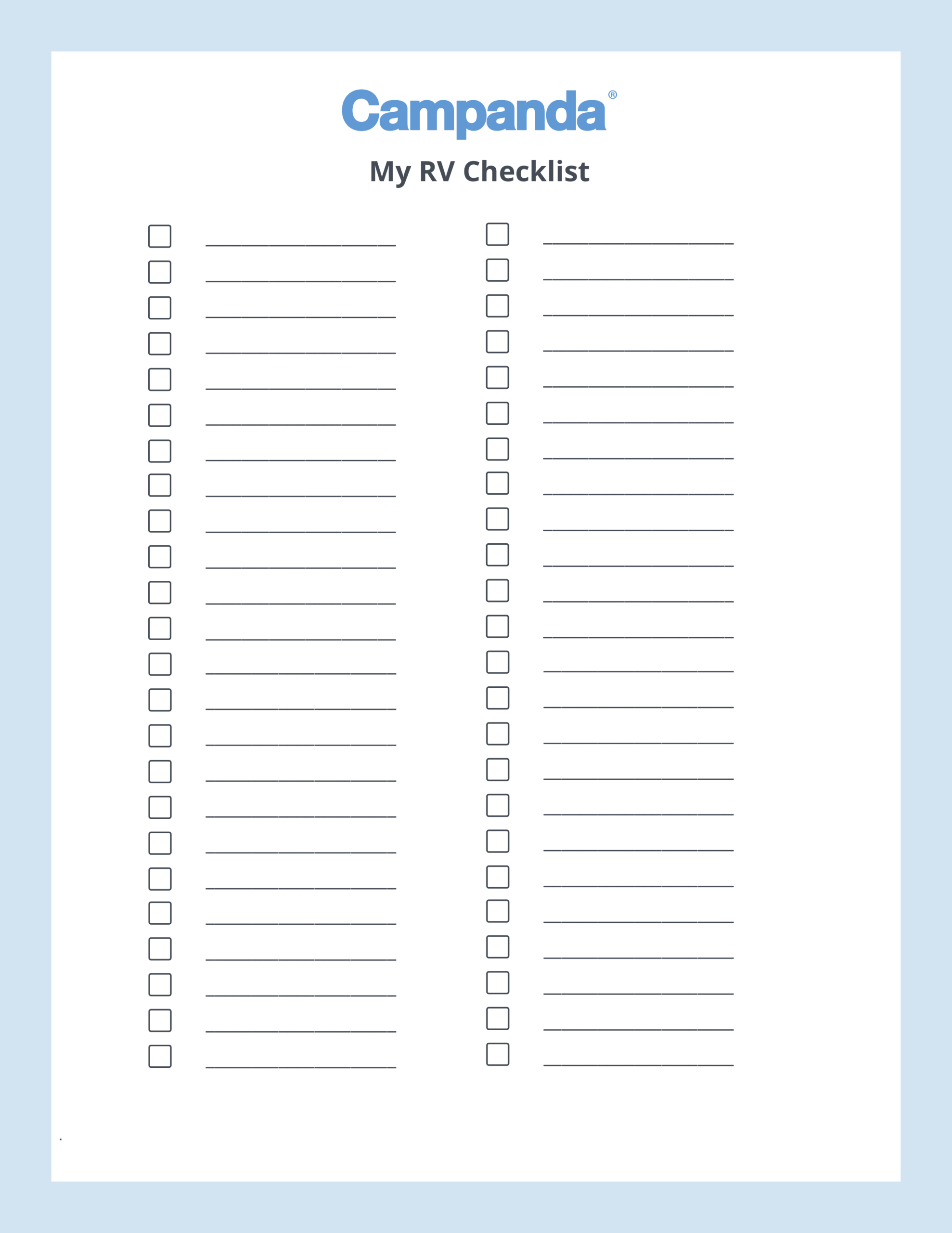 Rv Checklists: 6 Printable Packing Lists | Campanda Inside Blank Checklist Template Pdf