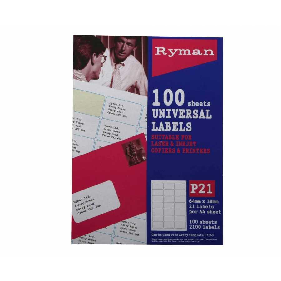 Ryman Address Labels P21 Universal 64X38Mm 21 Per A4 Sheet 100 Sheets For Word Label Template 21 Per Sheet